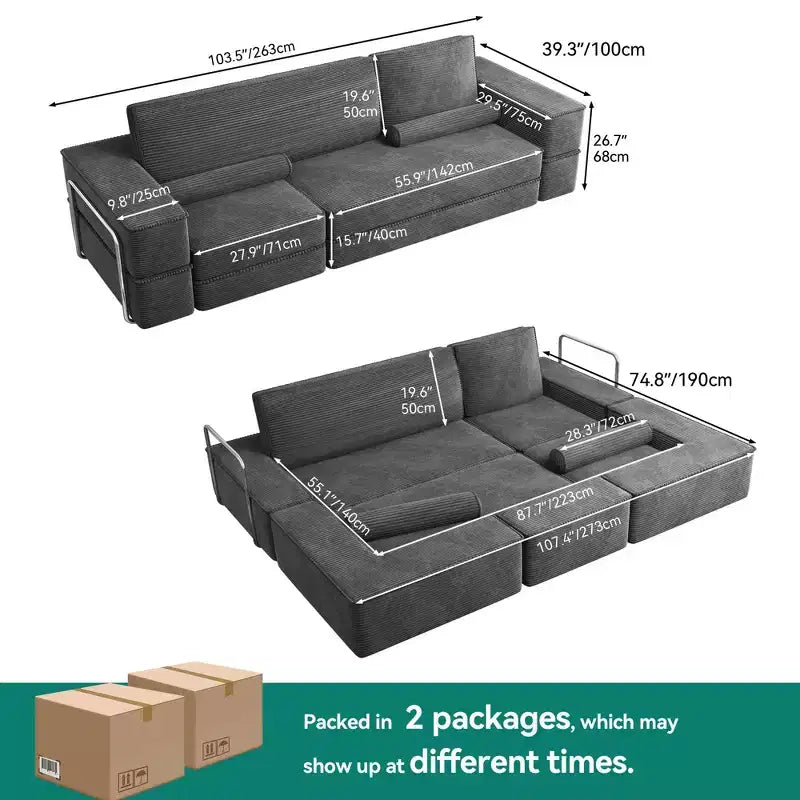 Verstellbares Cloud-Ecksofa, bequemes Cord-Ecksofa mit tiefem Sitz und hohen Kissen, einfache Montage