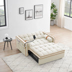 Sofá-Cama Convertível de Veludo para 2 Pessoas, com 55', Cama Extensível, Encosto Reclinável Ajustável, Bolsos Laterais e Suporte para Telemóvel