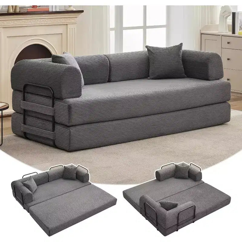 2-in-1 slaapbank, comfortabele opklapbare corduroy-slaapbank met diepe zitting en brede armleuningen, bank zonder frame voor woonkamer en appartementen