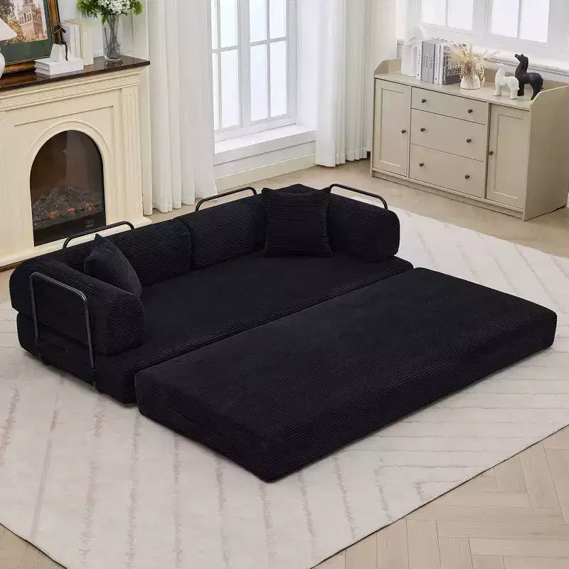 4-in-1-Schlafsofa, 79 Zoll rahmenlose Faltbodenmatratze aus Cord mit Kissen, ohne Montage, Loveseat für kleine Wohnungen