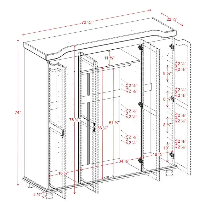 Guarda-roupa de 4 portas Kyle da Palace Imports, 100% em madeira maciça, com portas de madeira maciça ou espelhadas