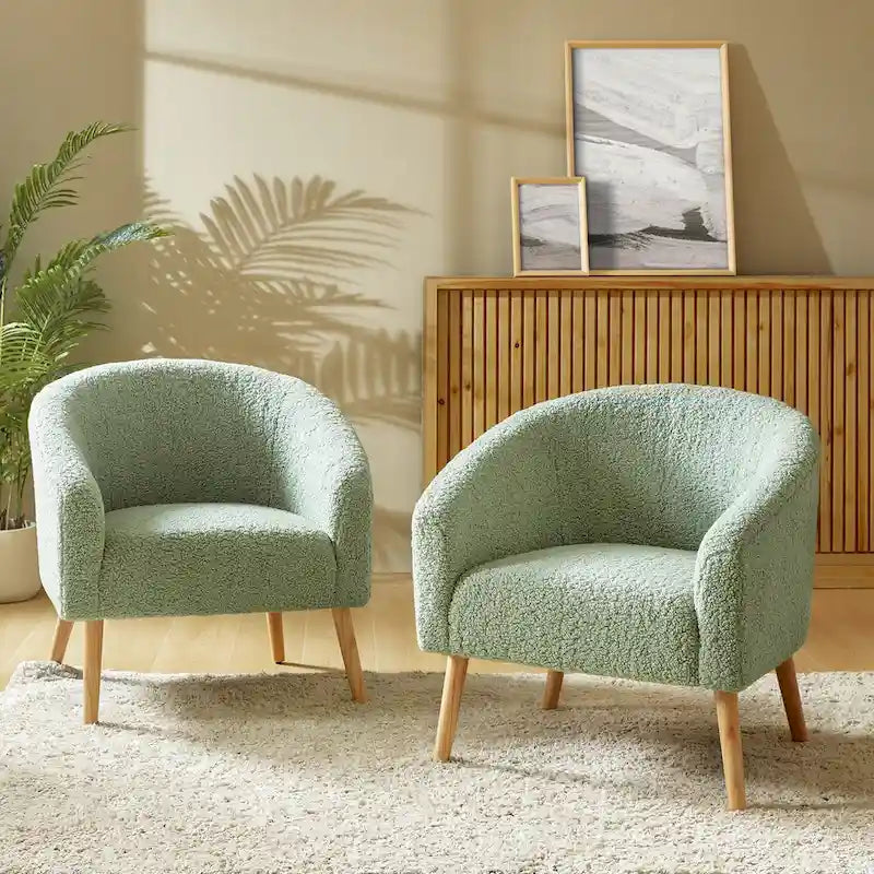 Nowoczesny fotel boucle Sheila 30 W z nogami z litego drewna, zestaw 2 szt., HULALA HOME