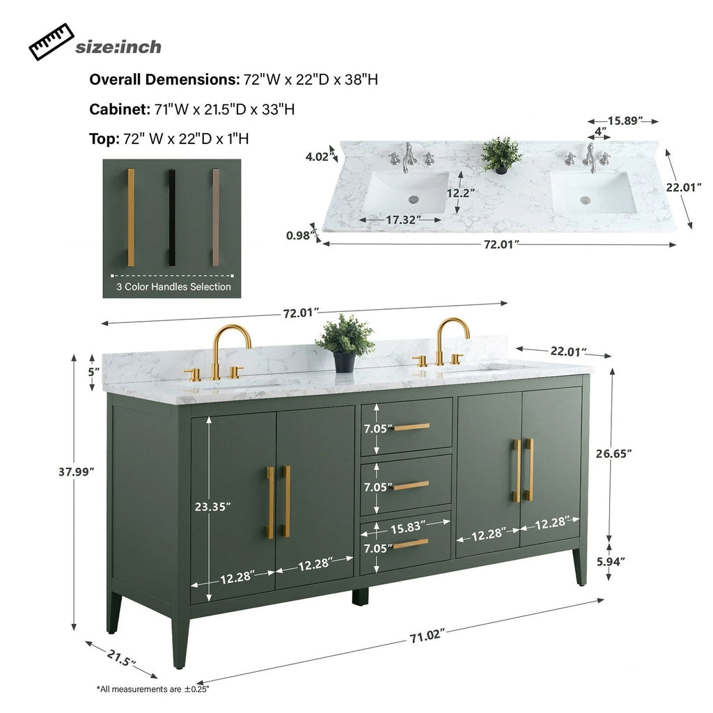 Mobile bagno Vanity Art 72 con doppio lavabo e piano in marmo composito