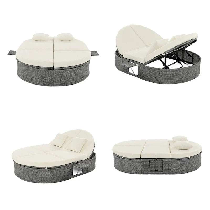 Letto prendisole da esterno per patio, daybed per 2 persone con cuscini e guanciali