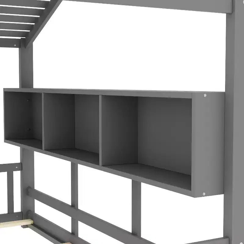 Dětská postel domeček typu Twin/Full, Montessori podlahová postel s úložnou policí – ModernLuxe