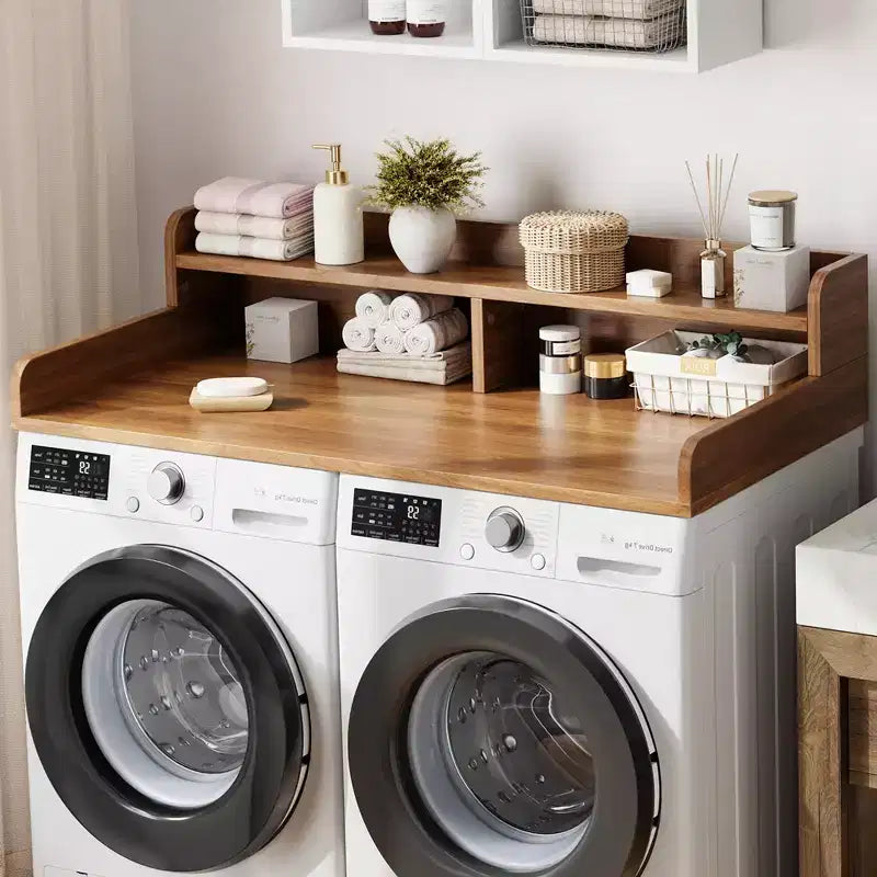 Plan de travail à 2 niveaux pour lave-linge et sèche-linge avec étagère ou tiroirs, couvre-plan de buanderie avec tapis antidérapant, dessus de 54X27.5 pour plier le linge