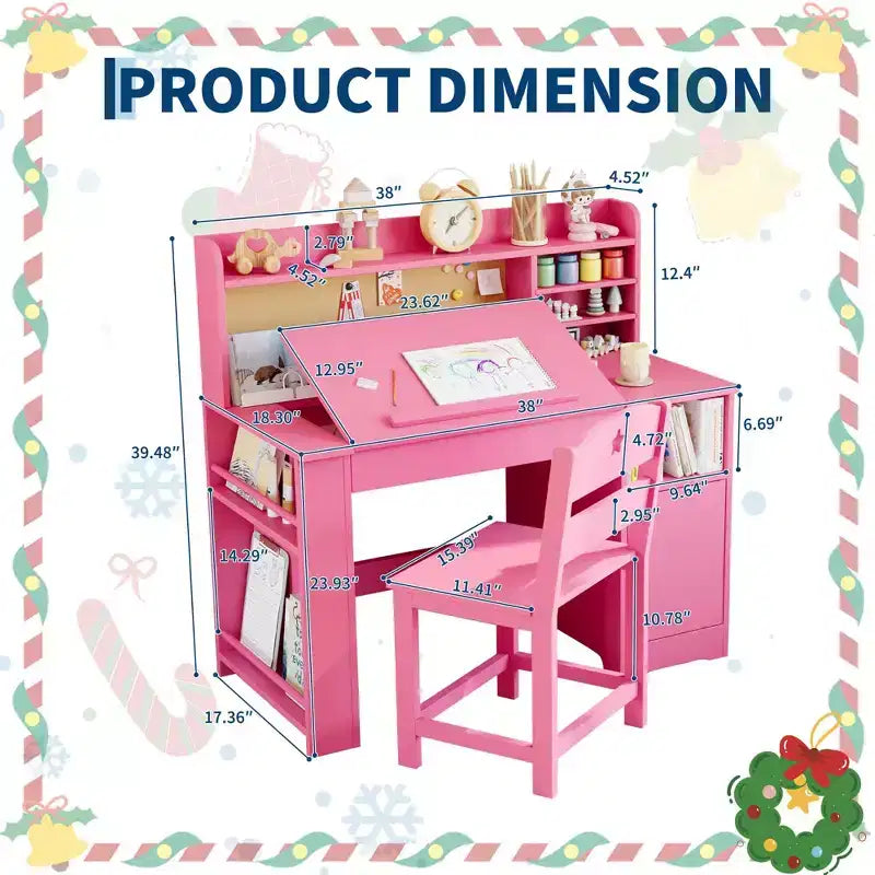 Ensemble bureau et chaise d’étude pour enfants avec rangement, bureau d’étude pour enfants avec dessus et plateau inclinable, de 3 à 8 ans, table d’écriture pour chambre