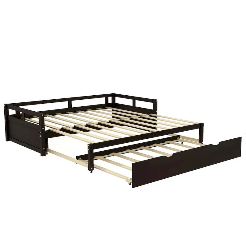 Letto da giorno allungabile con letto estraibile, letto da giorno in legno con letto estraibile