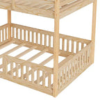 Houten stapelbed met twee volledige slaapplaatsen, ladder en valbeveiliging, laag stapelbed voor twee volledige matrassen met lattenbodem