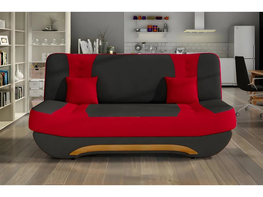 Rozkładana sofa 3-osobowa z miejscem do przechowywania - dwukolorowa, antracytowa / czerwona - z wysokiej jakości tkaniny EWIN