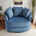 Fauteuil pivotant tonneau surdimensionné de 43 W en velours côtelé moelleux avec accoudoirs encastrés