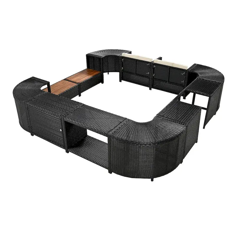 Spa-Umrandung, Spa-Gestell, viereckiges Outdoor-Lounge-Set aus Polyrattan