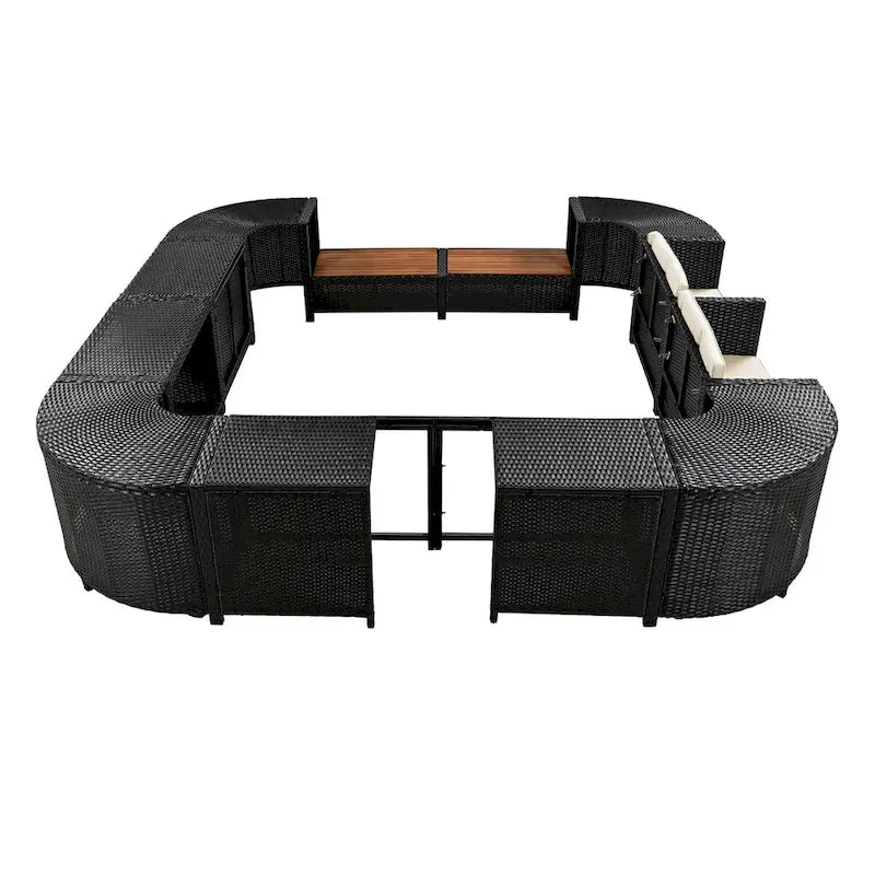 Spa-Umrandung, Spa-Gestell, viereckiges Outdoor-Lounge-Set aus Polyrattan
