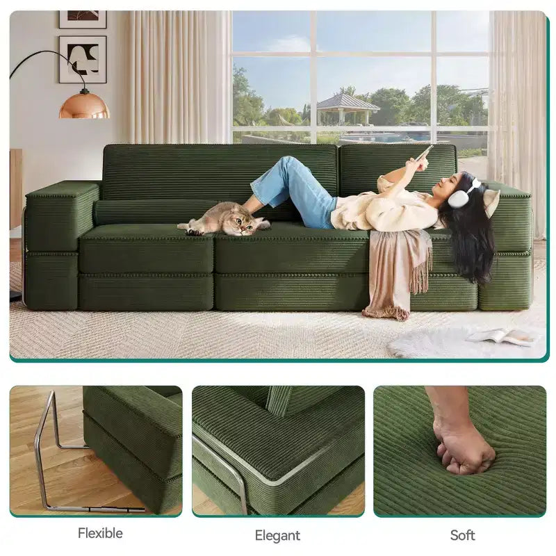 Verstellbares Cloud-Ecksofa, bequemes Cord-Ecksofa mit tiefem Sitz und hohen Kissen, einfache Montage