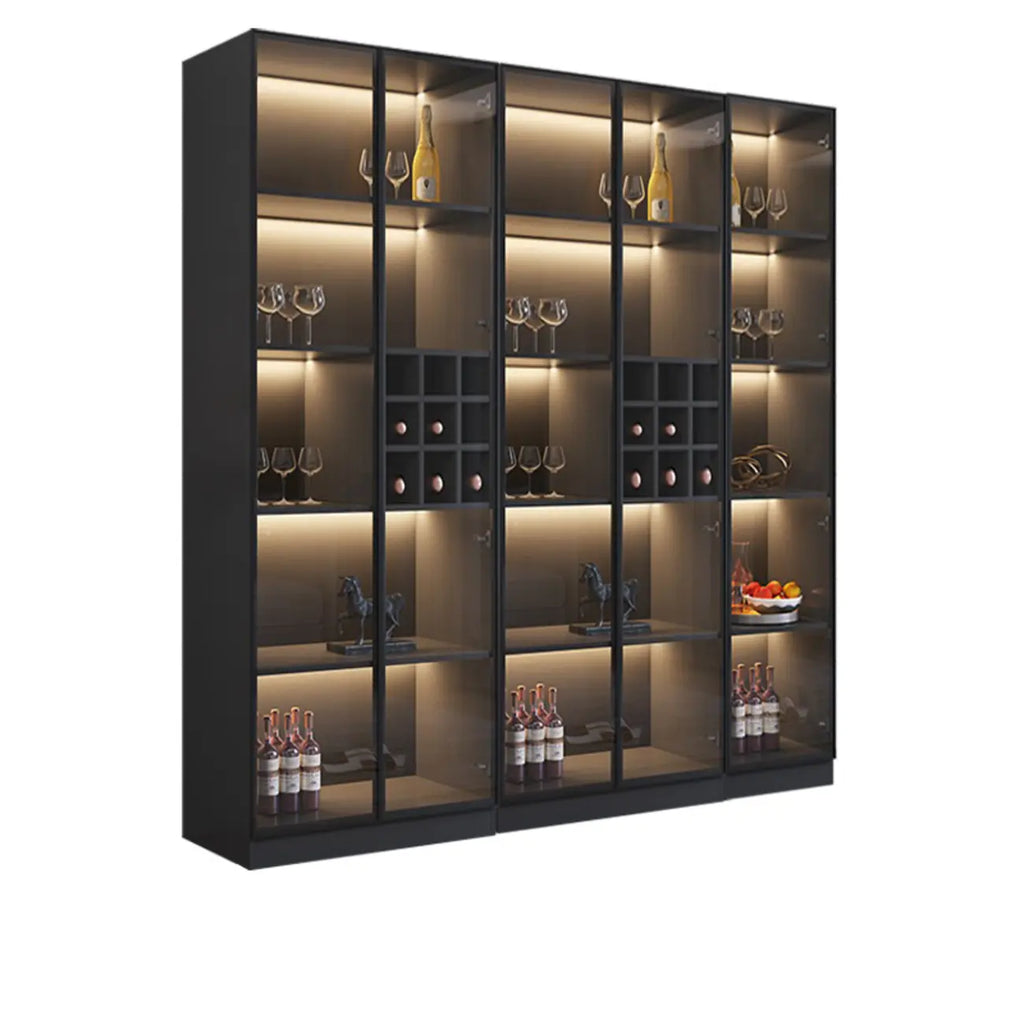 Minimalist Black Wooden Wine Rack Cabinet with Glass Door