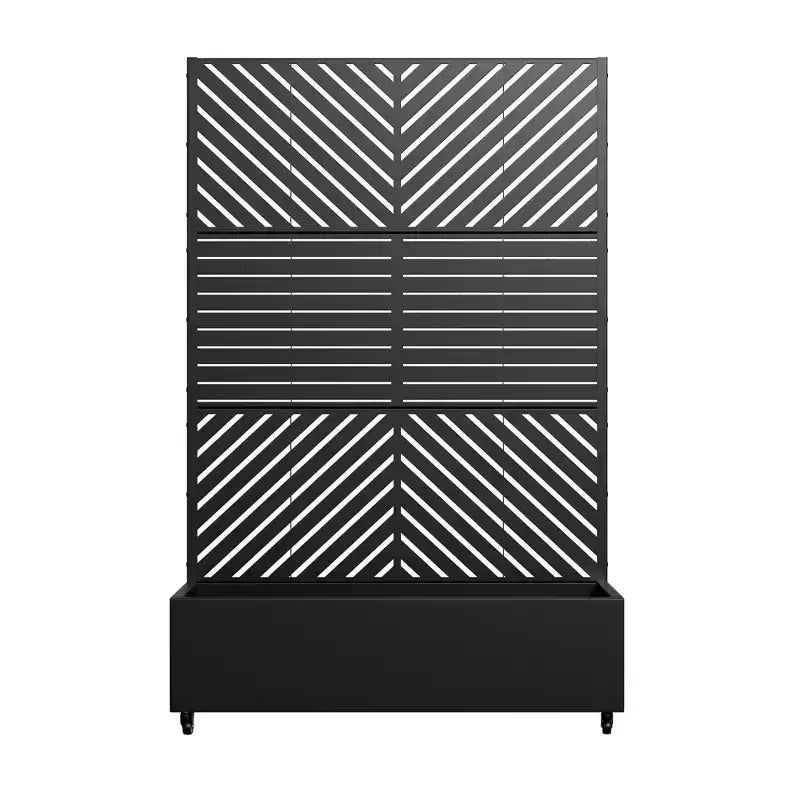 MAYEERTY truhlík s mříží, železo, černý, paralelní linie 01, lamelový klasický kombinovaný styl, 72x47x16in, sada 3 kusů