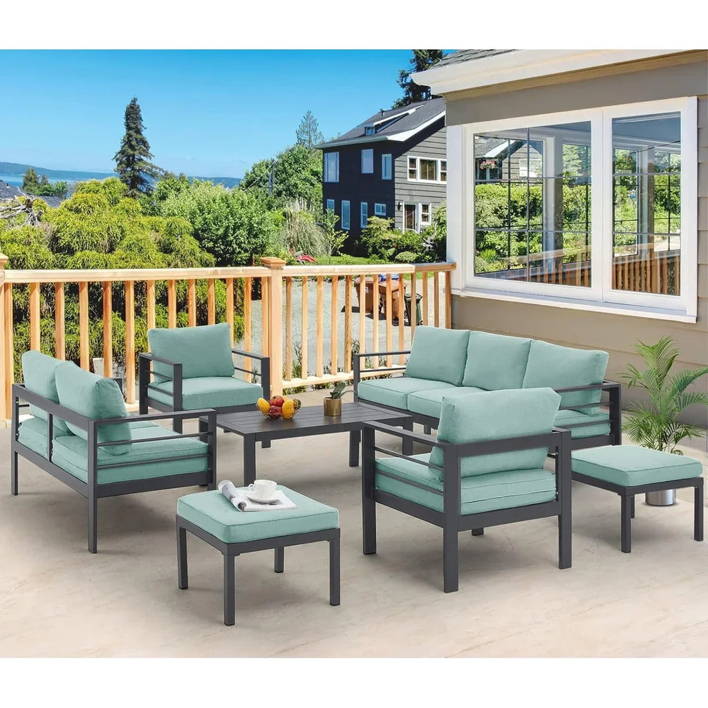 AECOJOY 7-delige aluminium tuinmeubelset voor buiten, loungeset