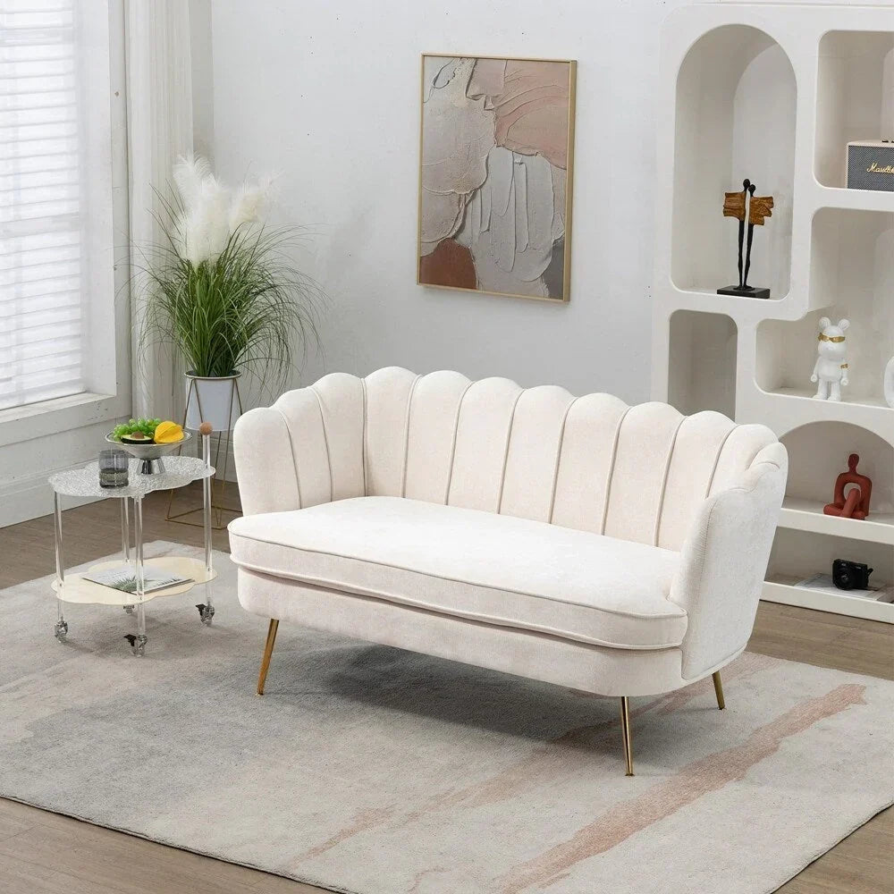 Kleines Mini-Sofa für zwei Personen mit goldenem Metallbein – 2 Sitzplätze