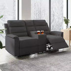 Beige-graues Relaxsofa aus Tech-Gewebe, 2-Sitzer, mit verstellbarer Rückenlehne und Fußstütze