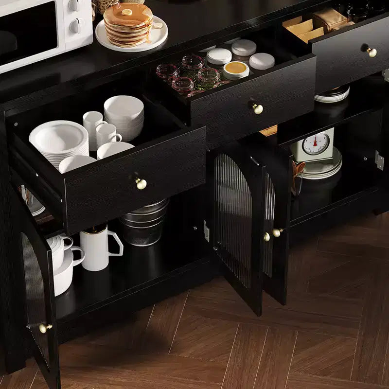 Buffet étroit de 140 cm avec rangements, meuble d’appoint avec 3 tiroirs et 4 portes pour cuisine, salle à manger et salon