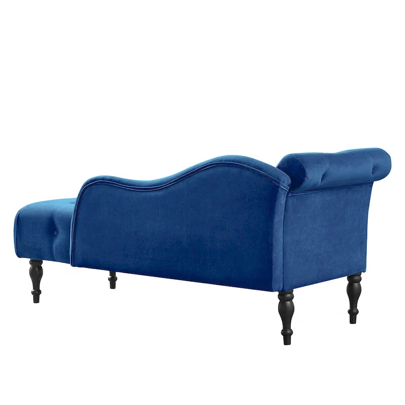 Moderne chaise longue van 60,6 inch met fluwelen bekleding, gecapitonneerde knopen, massief houten poten en sierspijkers