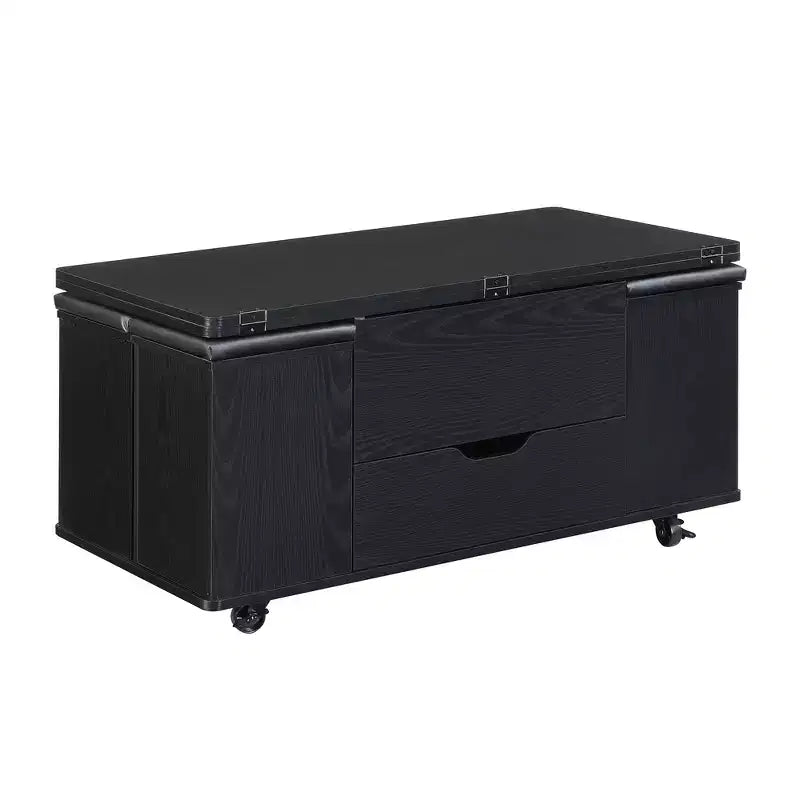 Mesa de centro moderna multifunções com tampo elevável, arrumação oculta, 4 bancos e rodízios, perfeita para espaços de estar modernos
