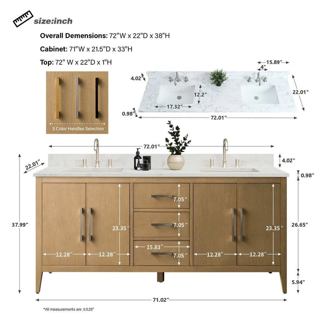 Mobile bagno Vanity Art 72 con doppio lavabo e piano in marmo composito
