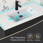 Wavy Line Badezimmermöbel-Set mit Waschbecken und Wasserhahn, 30/36/48 Zoll