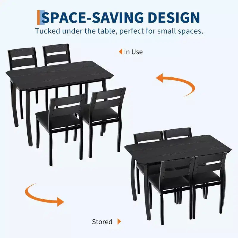 Ensemble table et chaises de cuisine à structure métallique en 5 pièces, avec design chanfreiné