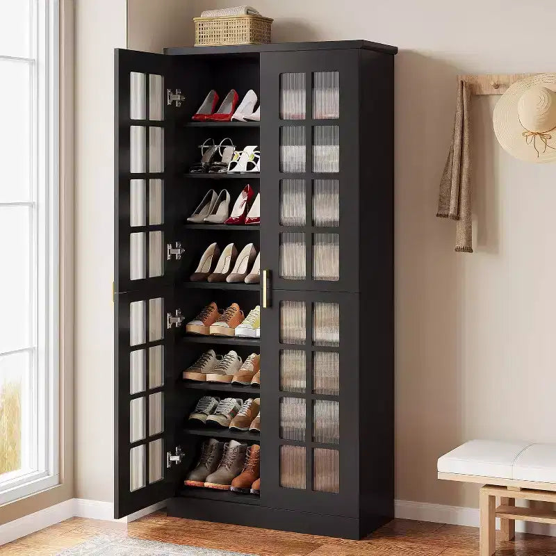 Lantine hoher Schuhschrank mit Türen, 8-stufige Schuhaufbewahrung mit verstellbaren Einlegeböden, moderner Schuhschrank für Flur, Kleiderschrank und Wohnzimmer, Weiß