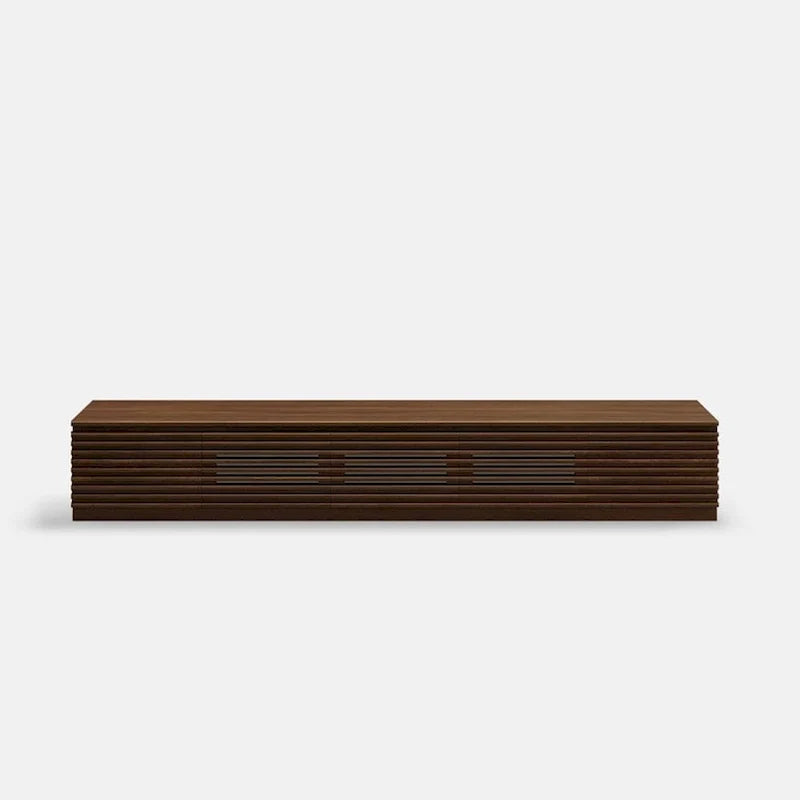Minimalistischer TV-Ständer mit SchubladenMassive-Holz-Medienkonsole mit Schränken, Klapptür, Walnussholzfurnier, vollständig montiert