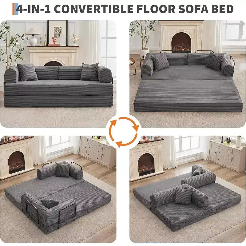 2-in-1 slaapbank, comfortabele opklapbare corduroy-slaapbank met diepe zitting en brede armleuningen, bank zonder frame voor woonkamer en appartementen