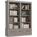 Bibliothèques et étagères de 64 po de hauteur, avec 3 tiroirs de rangement et 4 niveaux, double largeur, étagère ouverte pour bureau et salon