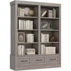 Bibliothèques et étagères de 64 po de hauteur, avec 3 tiroirs de rangement et 4 niveaux, double largeur, étagère ouverte pour bureau et salon