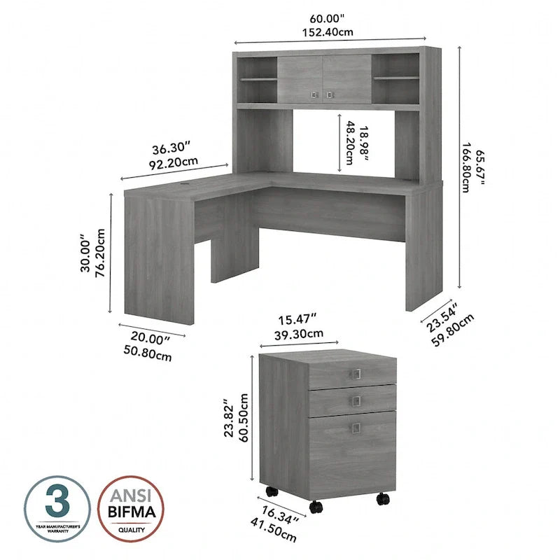 Echo L-vormig bureau met opzetkast en laden