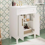 Meuble-lavabo de salle de bains de 24 pouces avec lavabo en céramique, meuble de style Shaker, 2 portes à fermeture amortie et structure en bois massif pour petite salle de bains ou cabinet de toilette