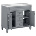 36-Zoll moderner Waschtischunterschrank mit Aufsatzwaschbecken und Spiegelschrank, 2 Türen und 2 Schubladen