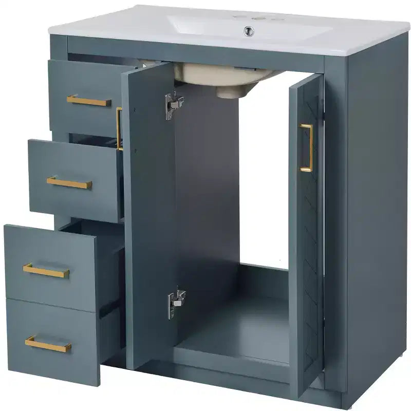 Badkamermeubel voor enkele wastafel van 30 met kast en 3 laden - zwart / blauw / groen / indigo / wit