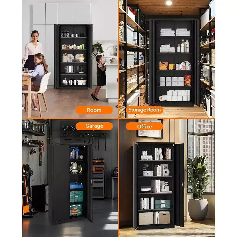 Armoire de rangement de garage à roulettes avec panneau perforé, armoire métallique verrouillable de 72 pouces de hauteur avec 2 portes et 4 étagères réglables pour atelier de garage