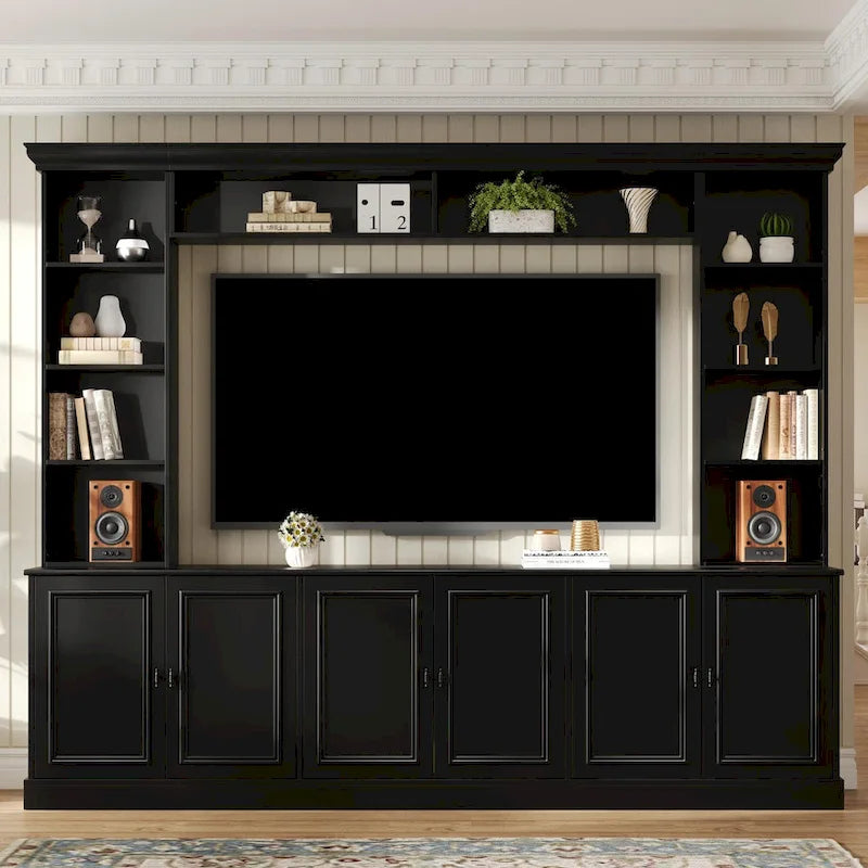 4-piece entertainment center wall unit set with bridge for TVs up to 70, TV stand W/adjustable shelves, large media console