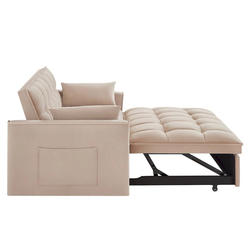 Sofá-cama de 2 lugares 4 em 1 com braços e bolsos de arrumação, sofá-cama extraível multifunções com encosto ajustável