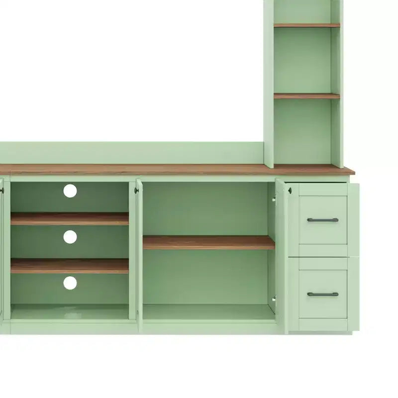 Ensemble mural de centre multimédia de style ferme 4-en-1 ModernLuxe, compatible avec les téléviseurs jusqu'à 70 pouces, meuble TV avec étagères réglables et tiroirs
