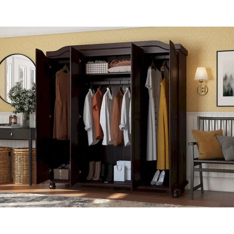 Guarda-roupa de 4 portas Kyle da Palace Imports, 100% em madeira maciça, com portas de madeira maciça ou espelhadas