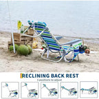 Lot de 2 chaises de plage légères type sac à dos Acekool, chaises pliantes à 5 positions pouvant être étendues à plat pour adultes, avec sangles, porte-gobelet et porte-serviette, supportant 300 lb
