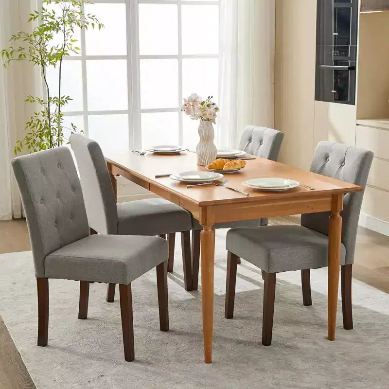 Parsons-Esszimmerstühle mit Knopfheftung, Set aus 6/4 Stück – gepolsterte Küchenstühle aus Stoff mit Holzbeinen und gepolsterten Sitzen – moderner Stil