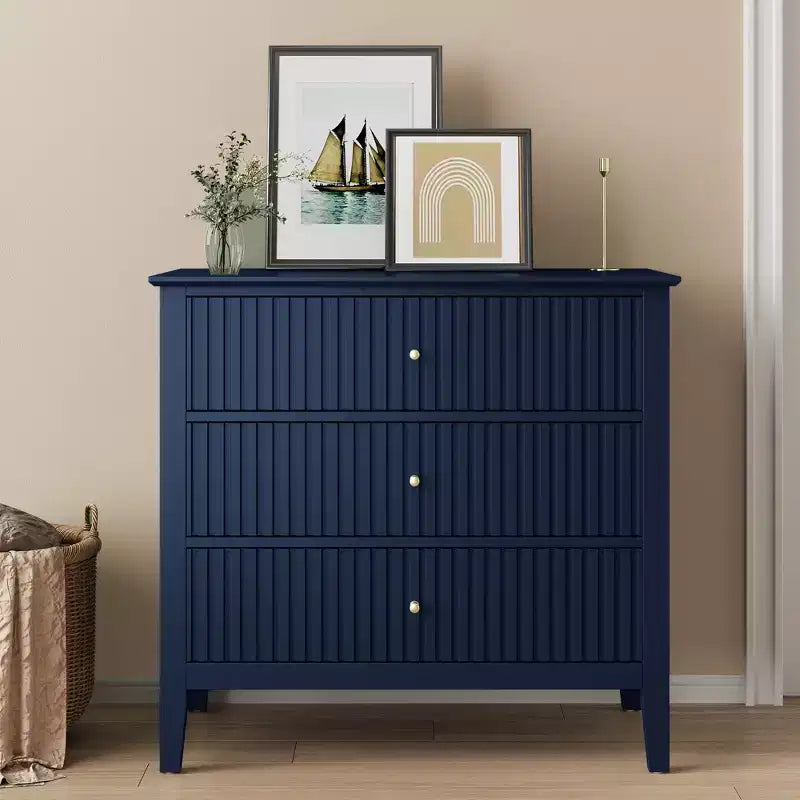 Comò Heynemo a 3 cassetti, comodino in legno verniciato alto 30 pollici con contenitore, ampia cassettiera moderna con guide a sfere