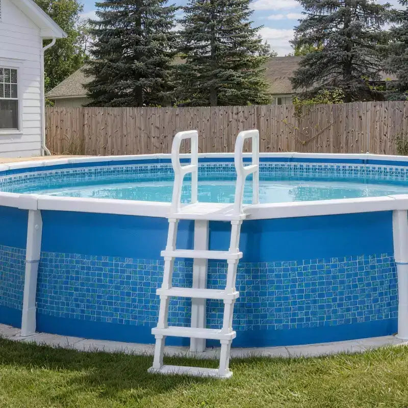 Échelle de piscine robuste à 5 marches avec deux mains courantes, marches solides en PE antidérapantes, capacité de 181 kg, compatible avec les piscines enterrées et hors sol de 122 à 137 cm