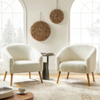 Nowoczesny fotel boucle Sheila 30 W z nogami z litego drewna, zestaw 2 szt., HULALA HOME