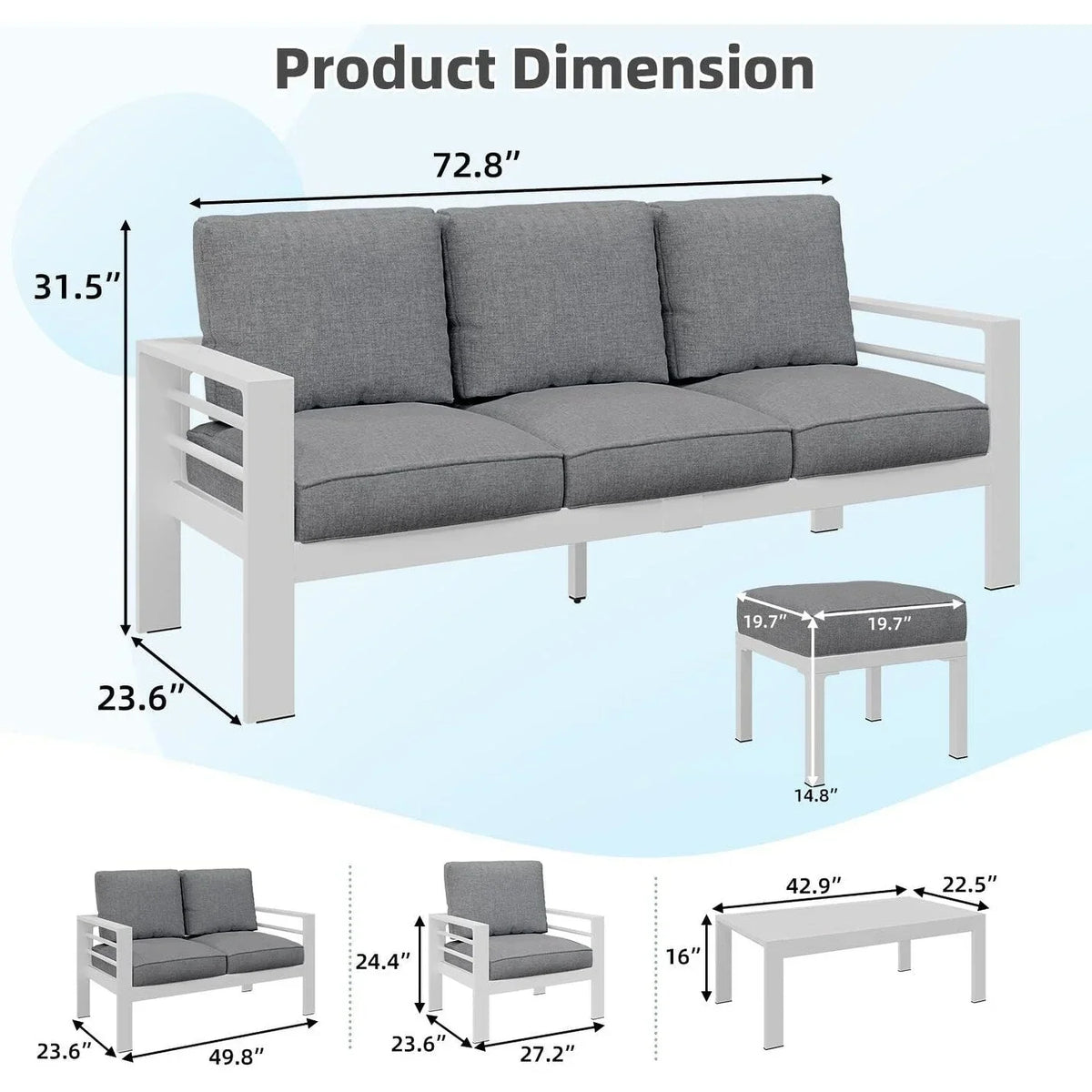 AECOJOY 7-delige aluminium tuinmeubelset voor buiten, loungeset