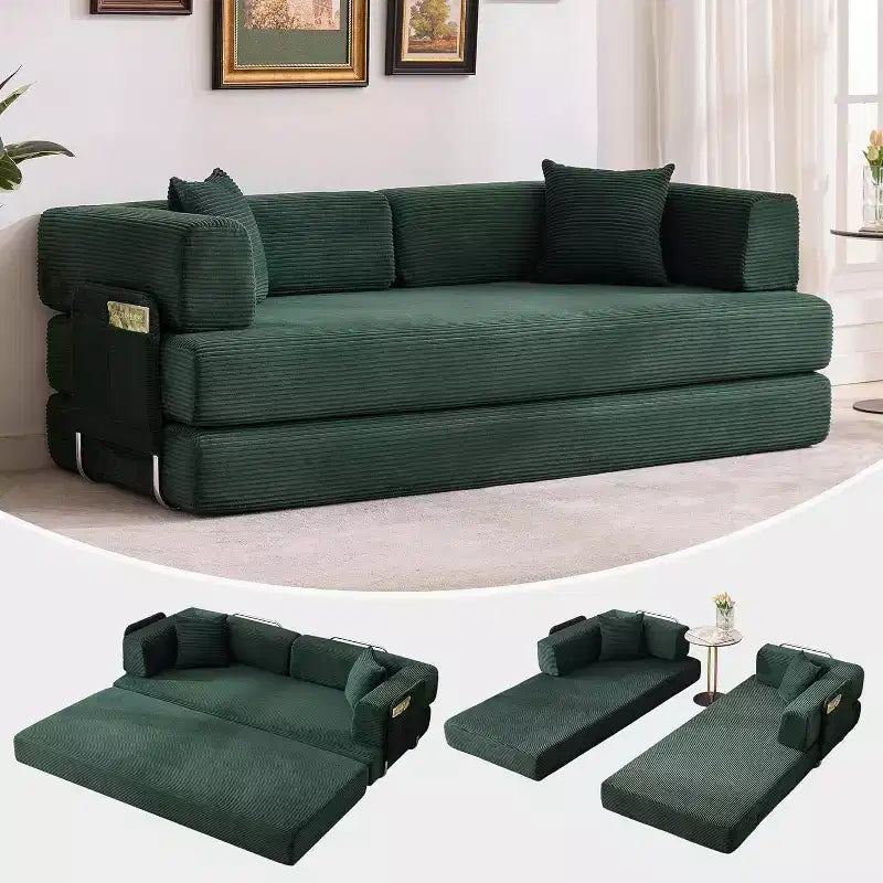 Cord-Sofabett mit Kissen, umklappbaren Armlehnen und Rückenlehne, geeignet für Wohnzimmer, Schlafzimmer und Wohnungen.